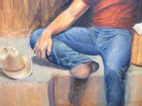 Painting Portrait - Cowboy - step 3 start colors pants and hand close up