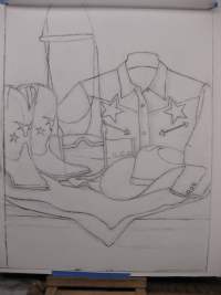 Painting Still Life - Cowgirl All American - step 1c sketch ready to transfer