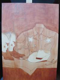 Painting Still Life - Cowgirl All American - step 2a transfer to panel and block tones in