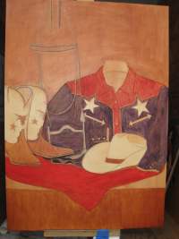Painting Still Life - Cowgirl All American - step 2c colors being blocked in
