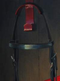 Painting Still Life - Cowgirl All American - step 5 start on color close up on bridle and hook details
